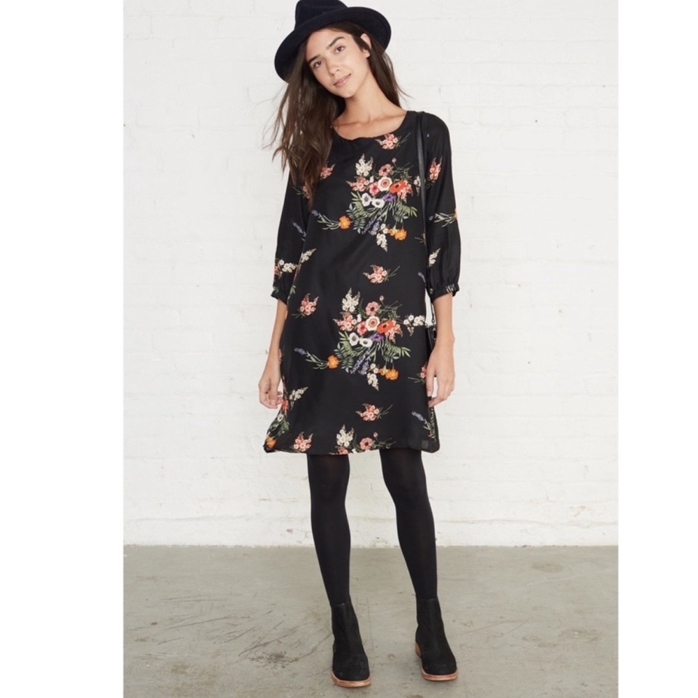Amour vert silk Haley black floral dress